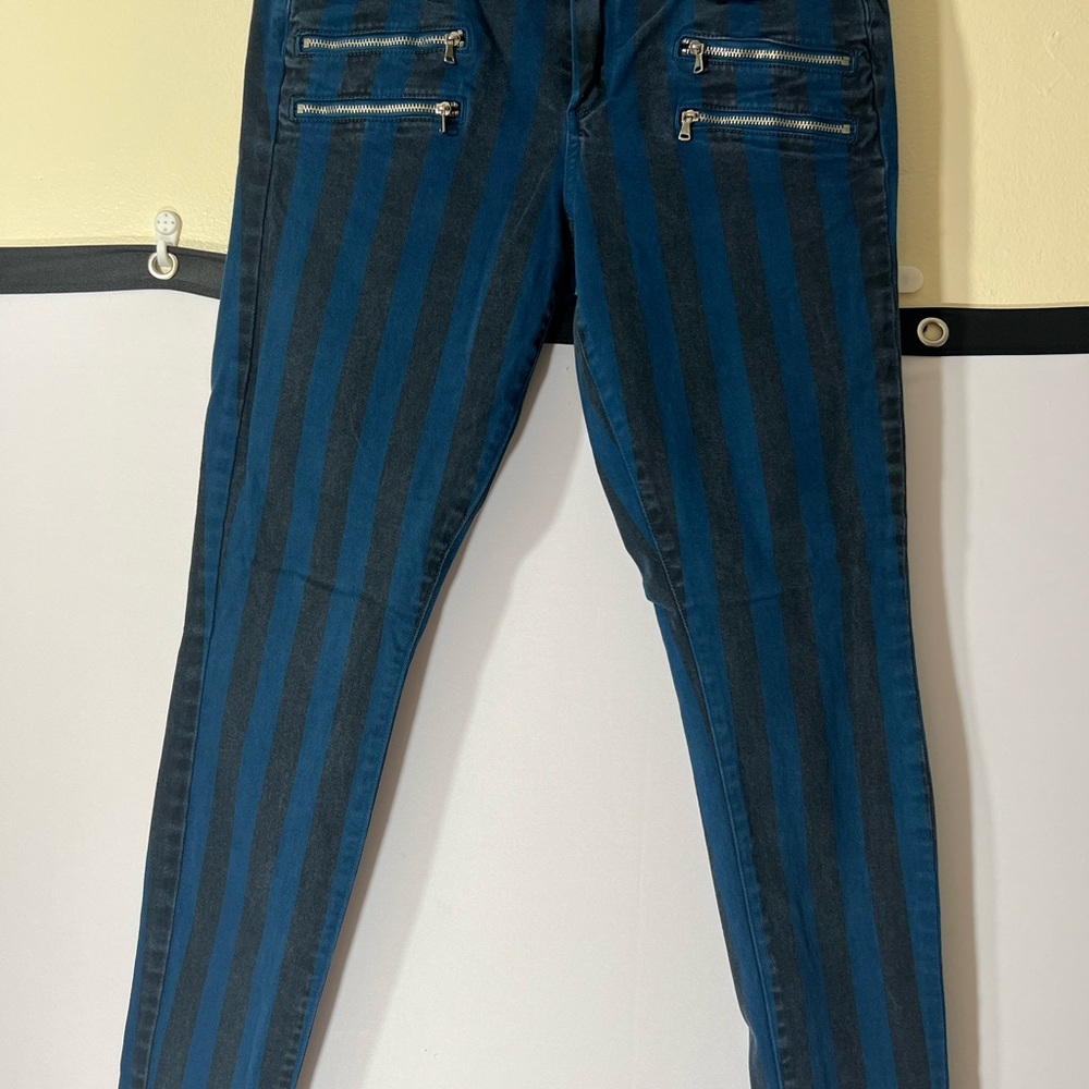 PAIGE Blue and Black Striped Skinny Jeans